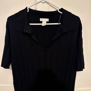Black Short Sleeve H&M Ribbed Polo Midi Dress - Size XS Super stretchy